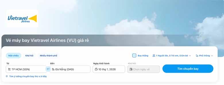 Hướng dẫn săn vé máy bay nội địa Vietravel Airlines giá rẻ nhất